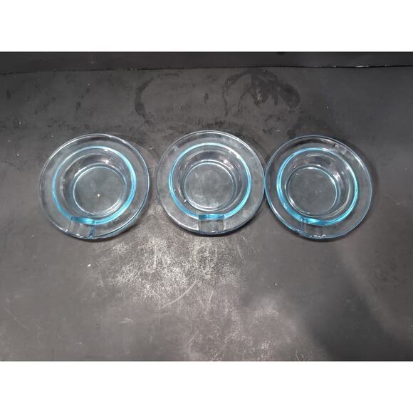 Fostoria Azure Blue Ashtray Set of 3, Small MCM Dish, Mid Century Modern Dishes - Picture 2 of 7